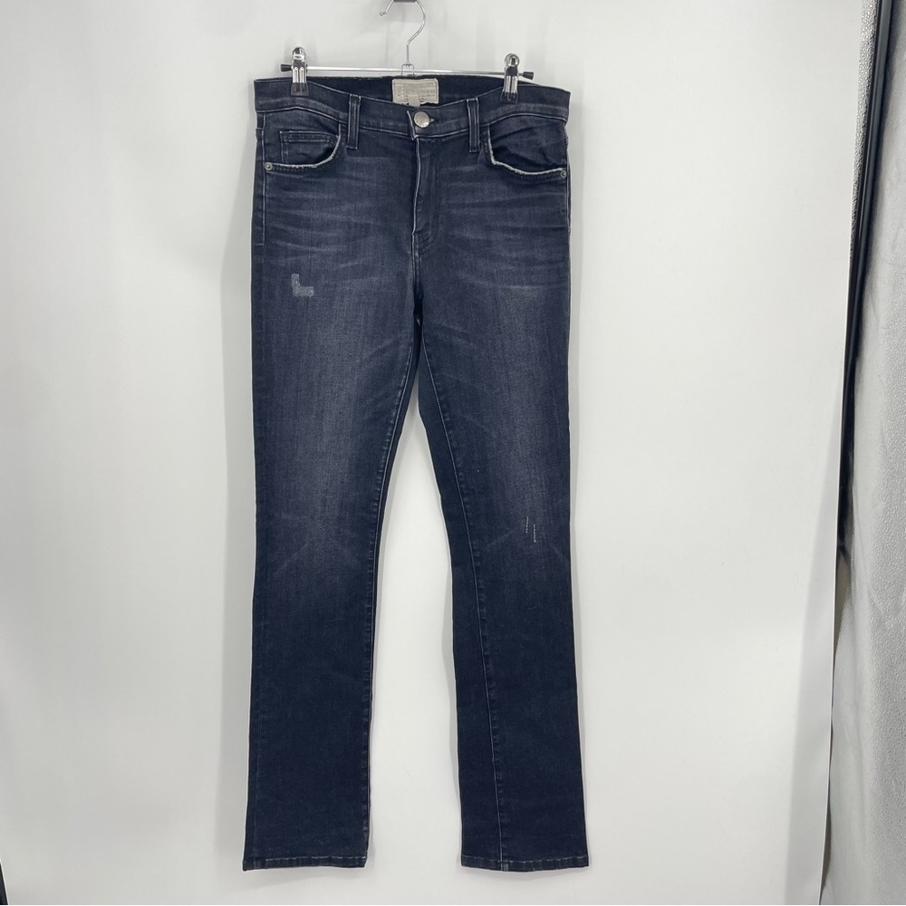 Current/Elliott Topanga The Slim Straight High Rise Jeans Sz 28 black distressed